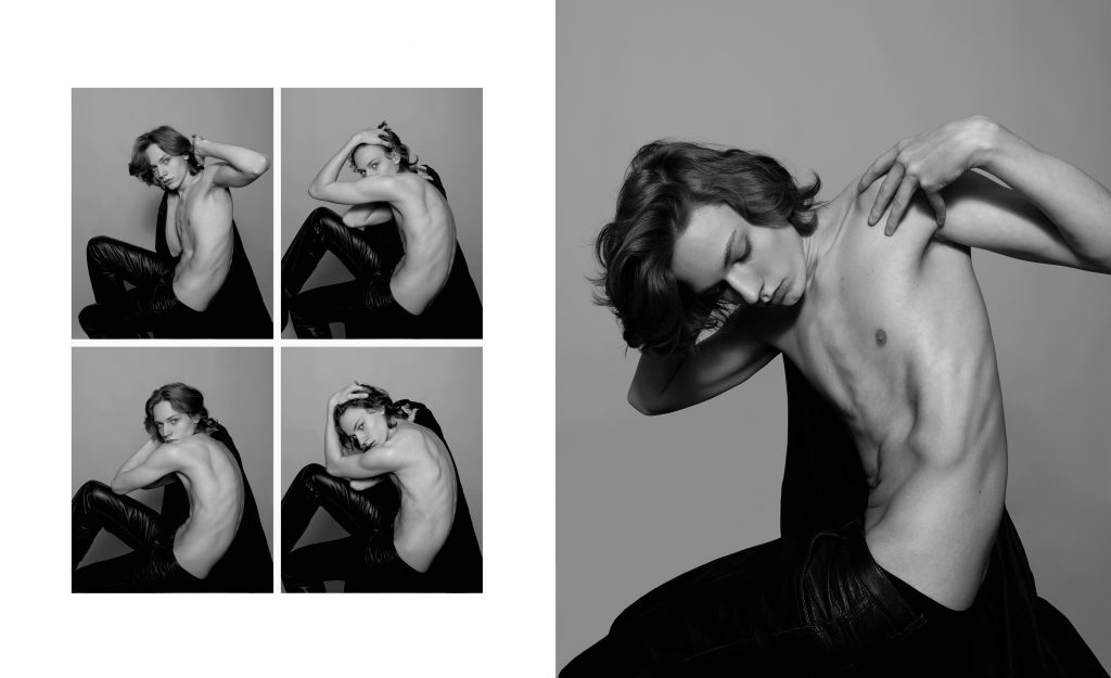 Portrait en noir et blanc d’un homme, études de poses en studio – photographie par Olivier Jeanne-Rose