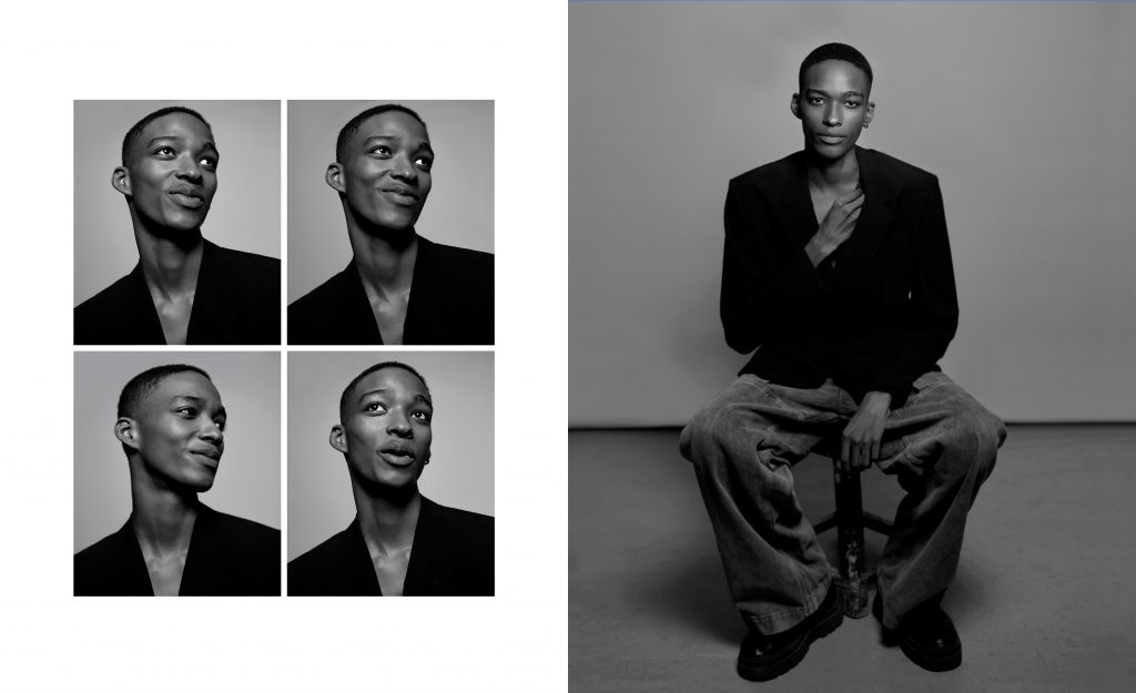 Portrait en noir et blanc du model Samuel Elie expressif et vivant – photographie par Olivier Jeanne-Rose